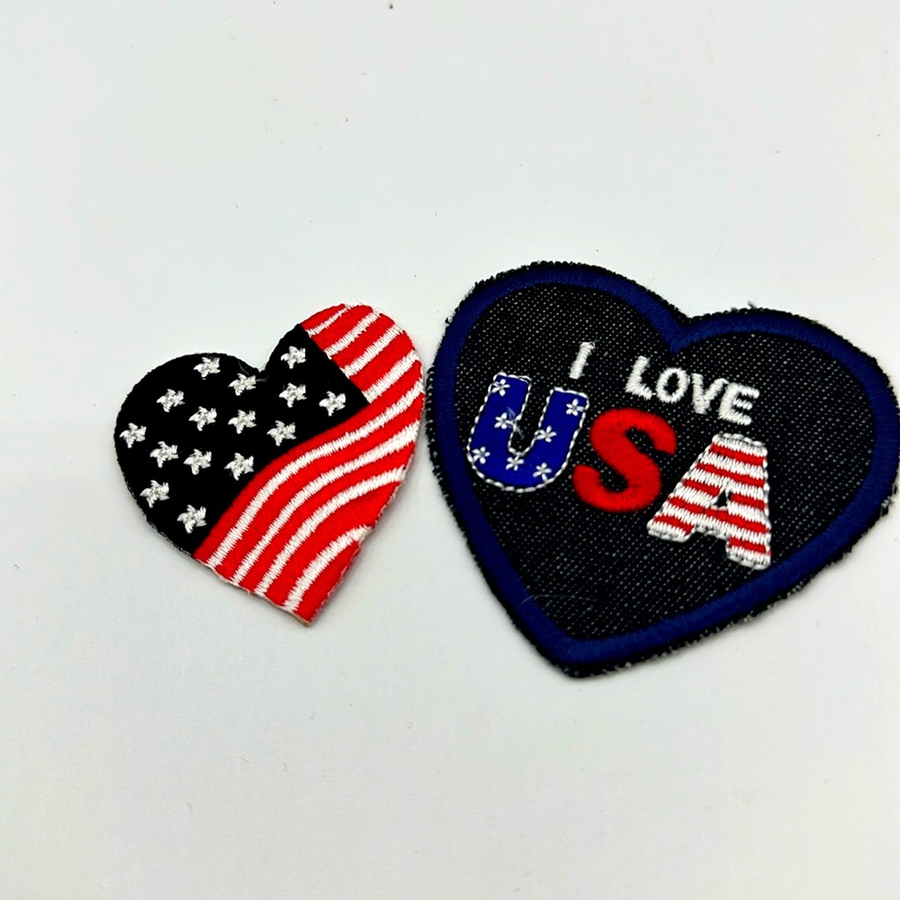 Simpicity Brand "I Love USA" Heart and Flag Heart Iron-on Patches